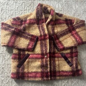 Knox Rose women’s large Plaid Pea Coat - Pink and Brown